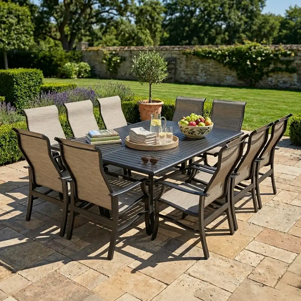 Stirling 11 Piece Sling Dining Group W/ 60"x84" Rect. Table