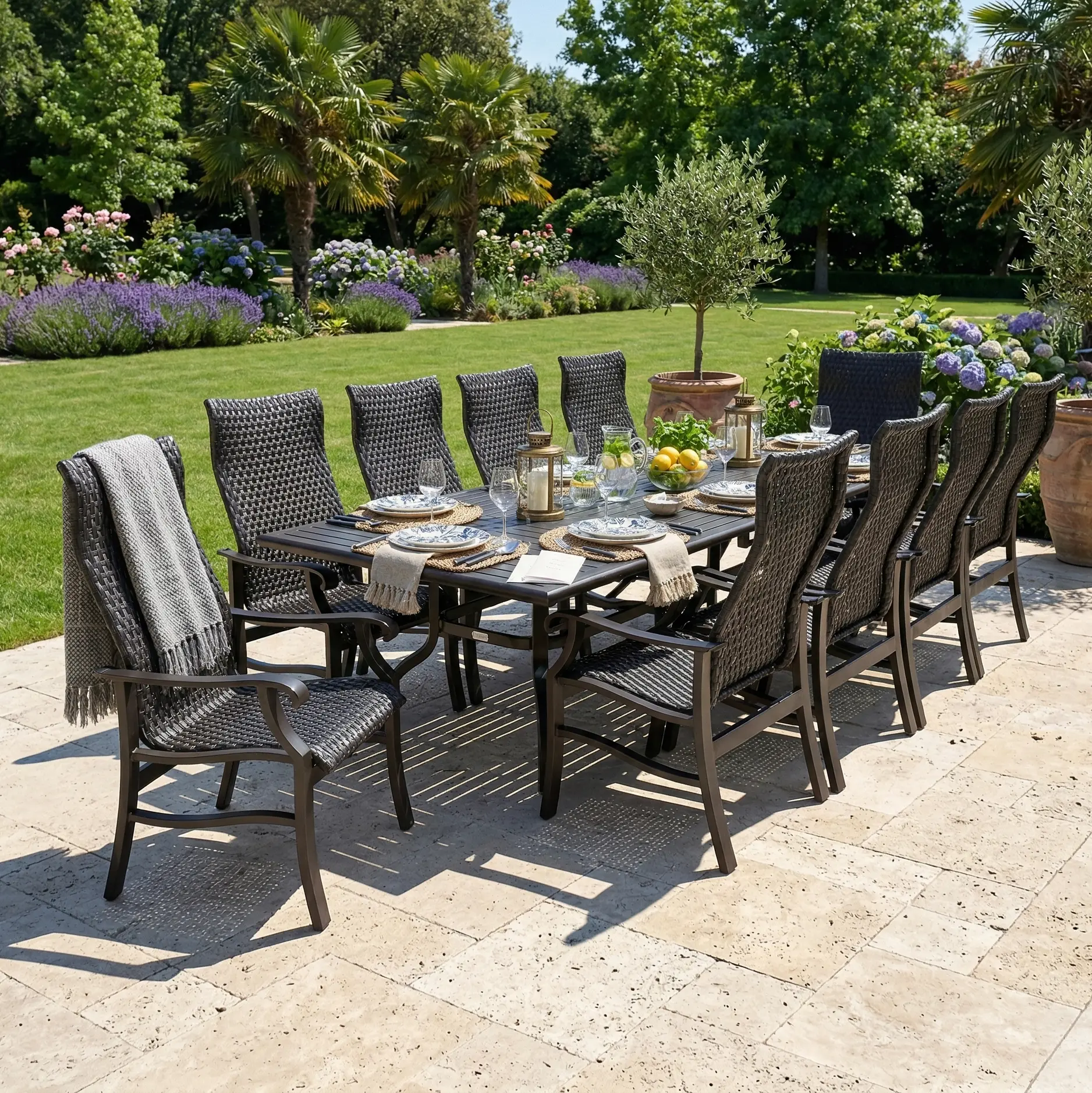 Stirling 11 Piece Woven Dining Group W/ 44"x112" Rect. Table
