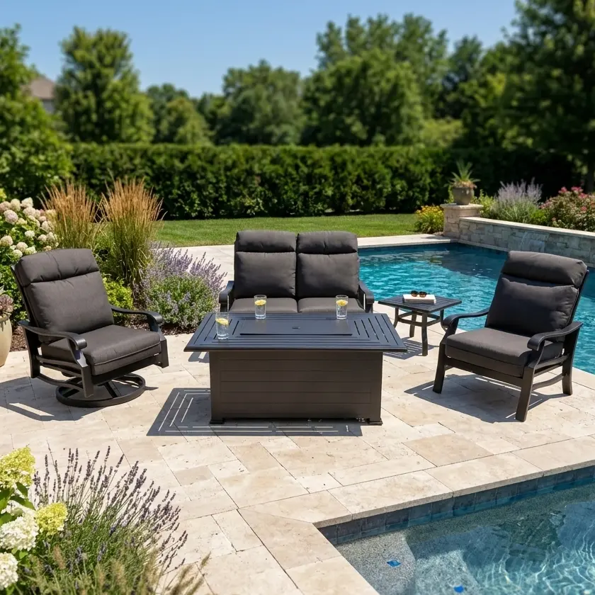 Stirling 5 Piece Loveseat Firepit/Chat Group - Canvas Coal