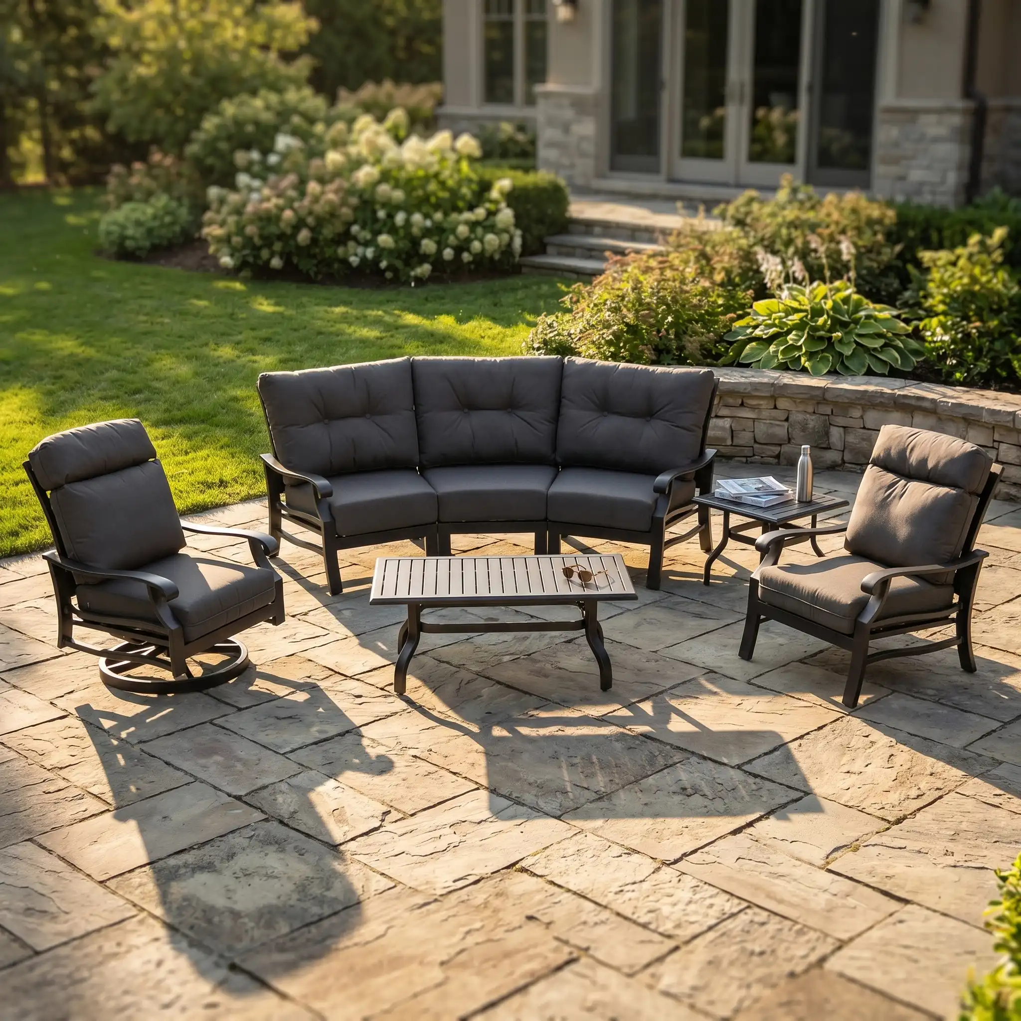 Stirling 7 Piece Curved Sofa Chat Group - Canvas Coal