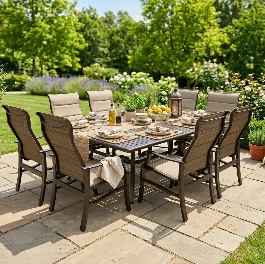 Stirling 9 Piece Padded Sling Dining Group W/ 60"x84" Rect. Table