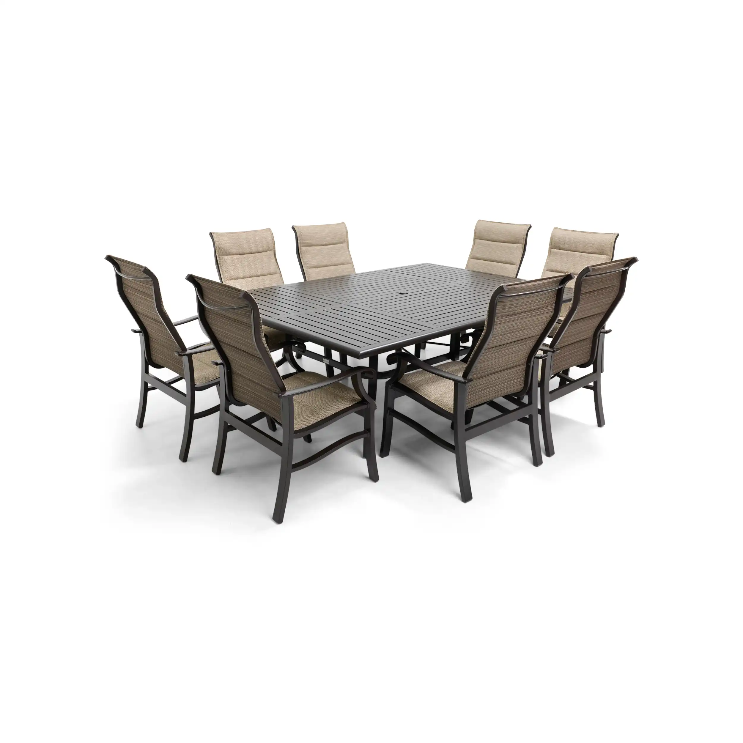 Stirling 9 Piece Padded Sling Dining Group W/ 60"x84" Rect. Table - Image 3