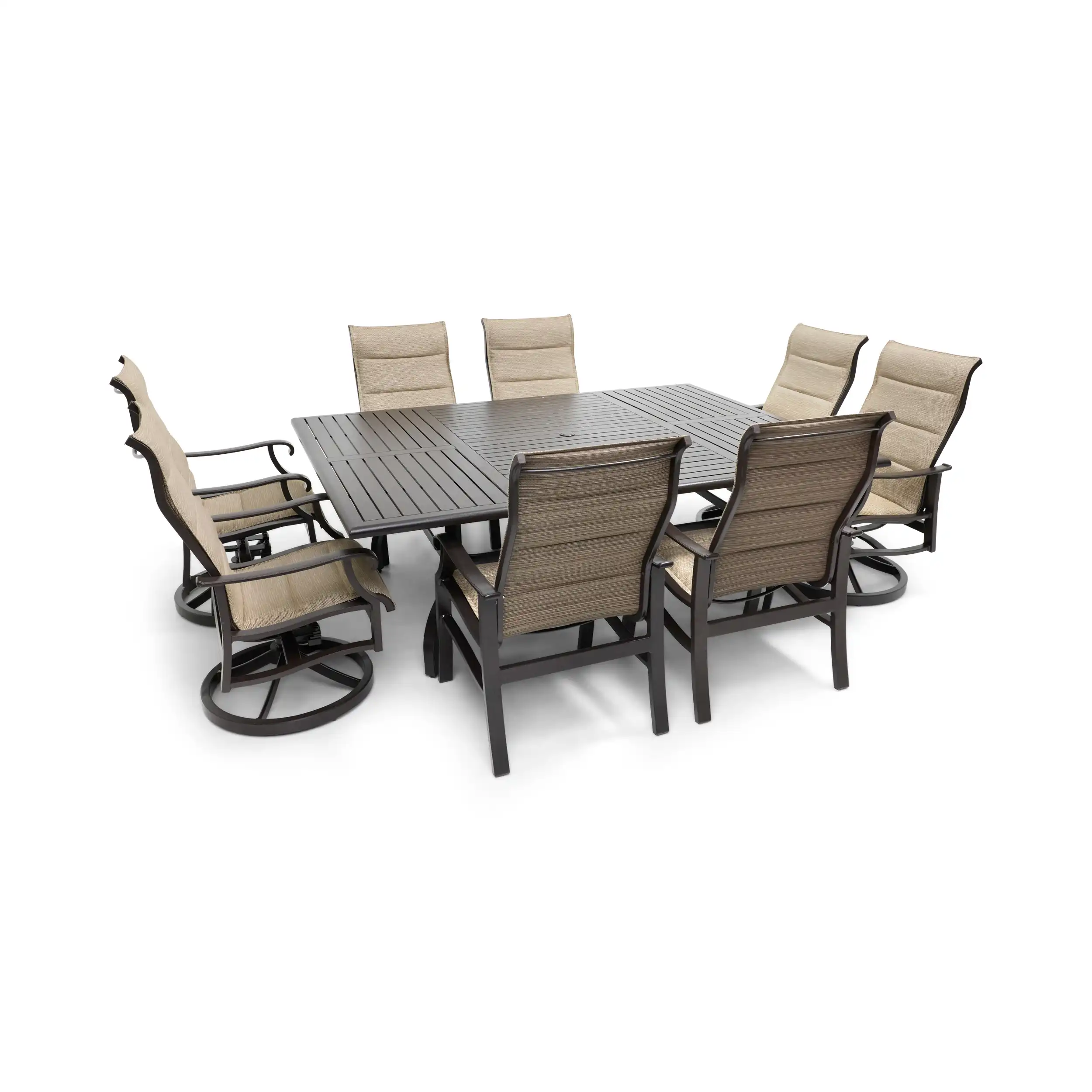 Stirling 9 Piece Padded Sling Dining Group W/ 60"x84" Rect. Table - Image 4