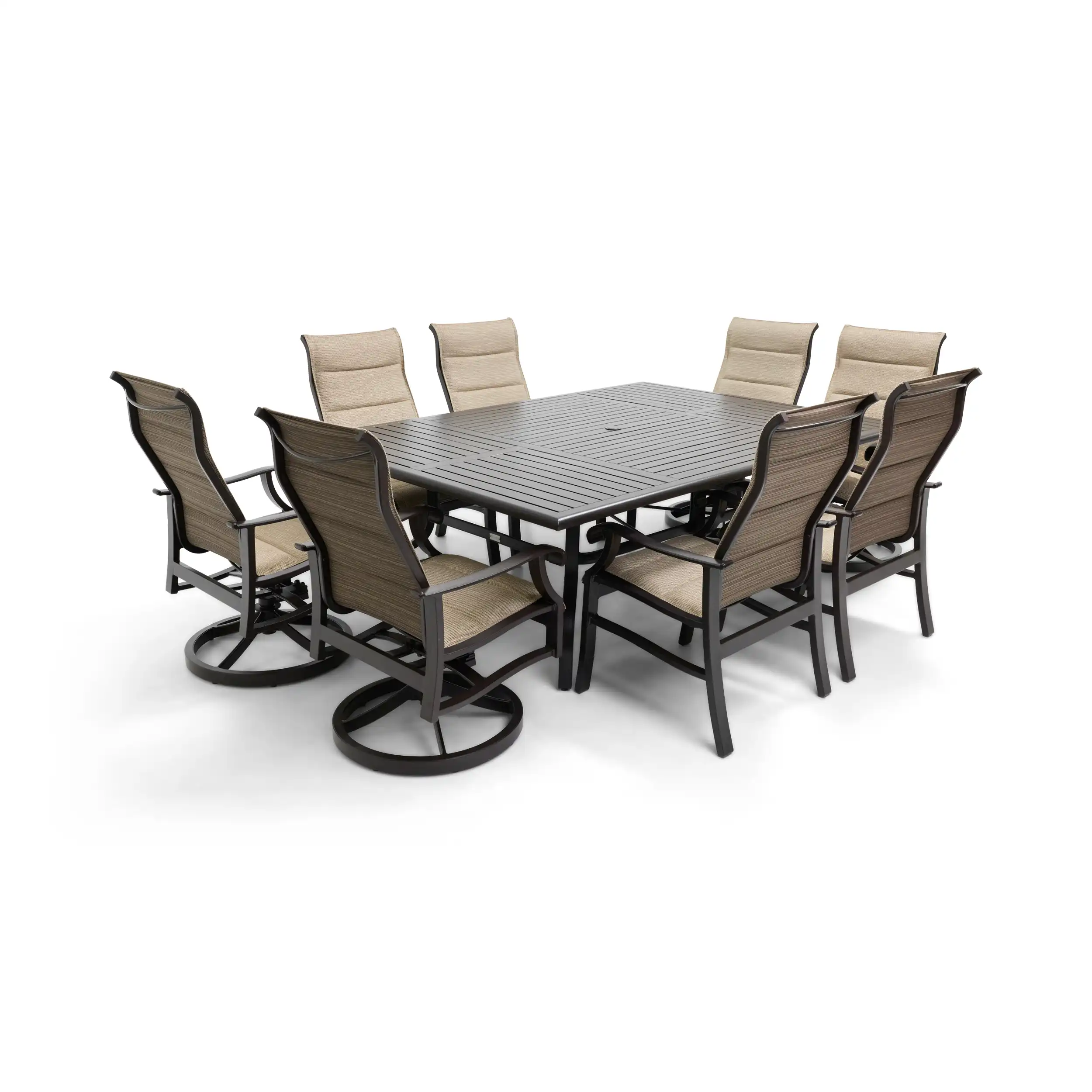 Stirling 9 Piece Padded Sling Dining Group W/ 60"x84" Rect. Table - Image 5