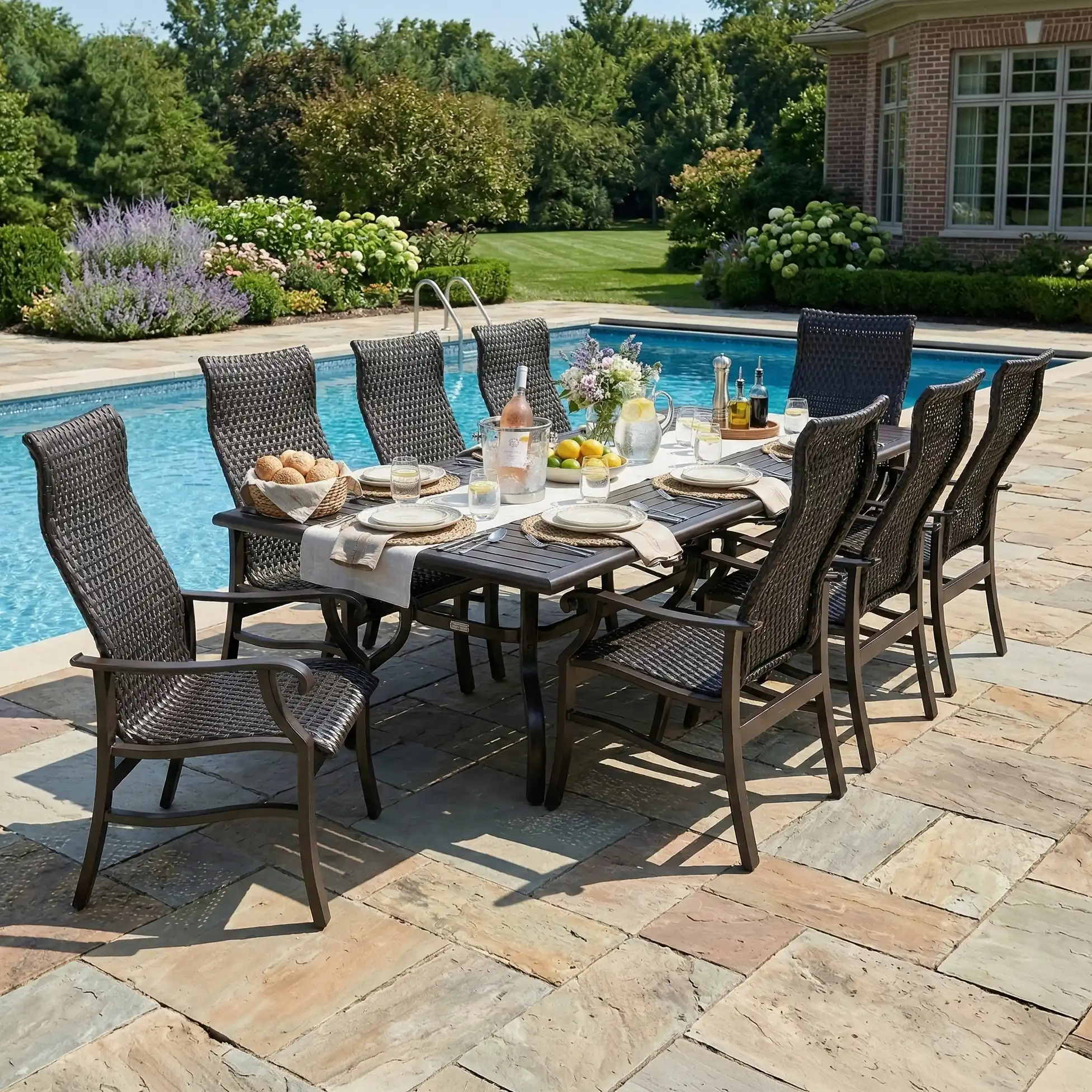Stirling 9 Piece Woven Dining Group W/ 44"x112" Rect. Table