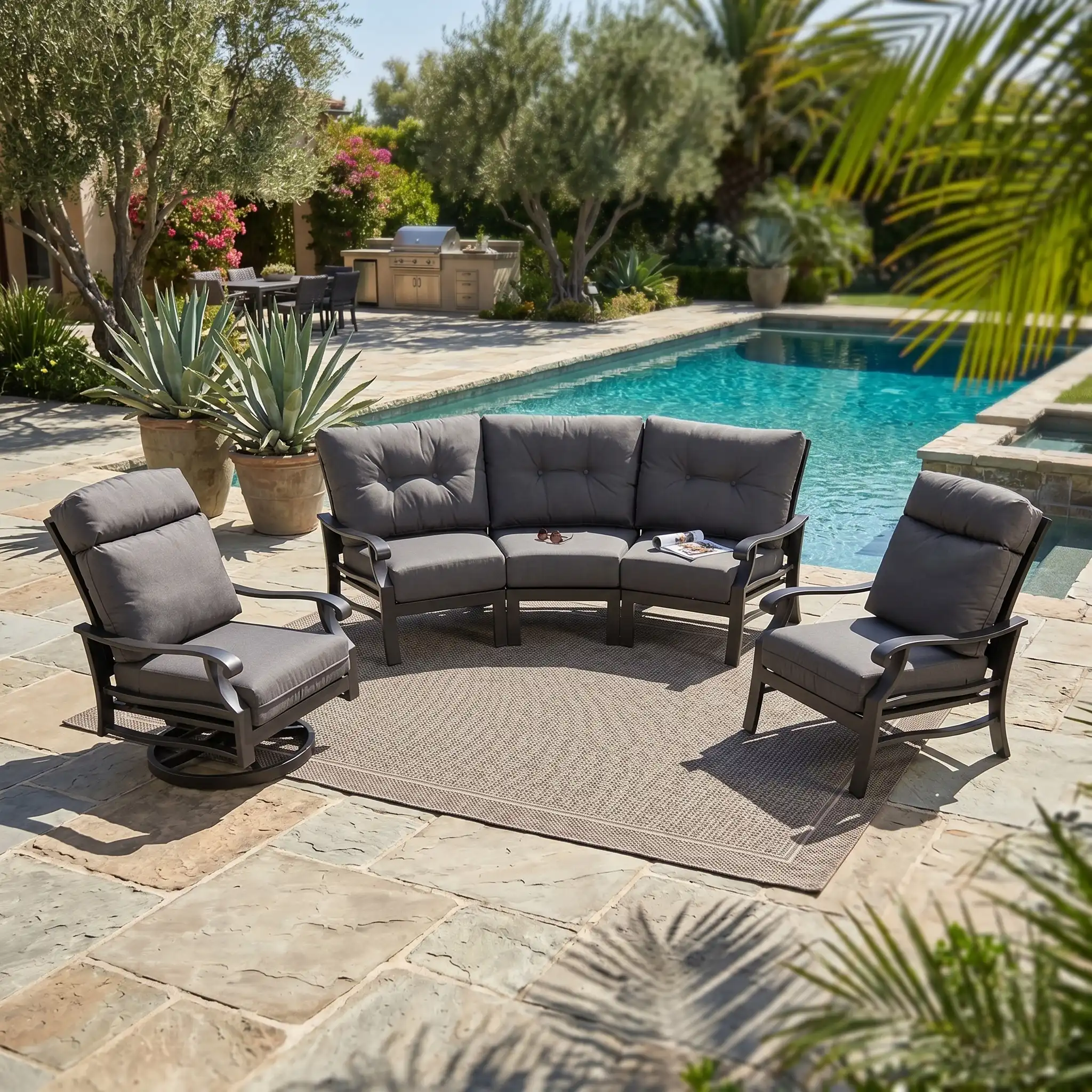 Stirling 5 Piece Curved Sofa Group - Canvas Coal