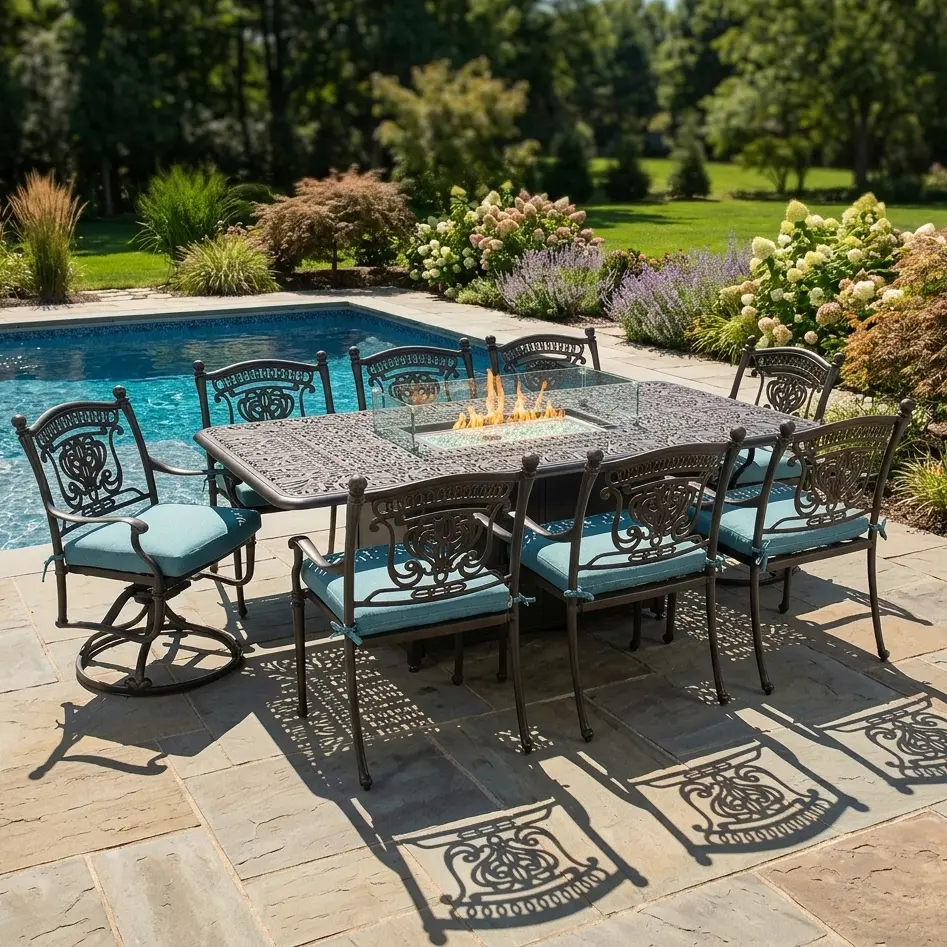 Turin 9 Piece Firepit Dining Group