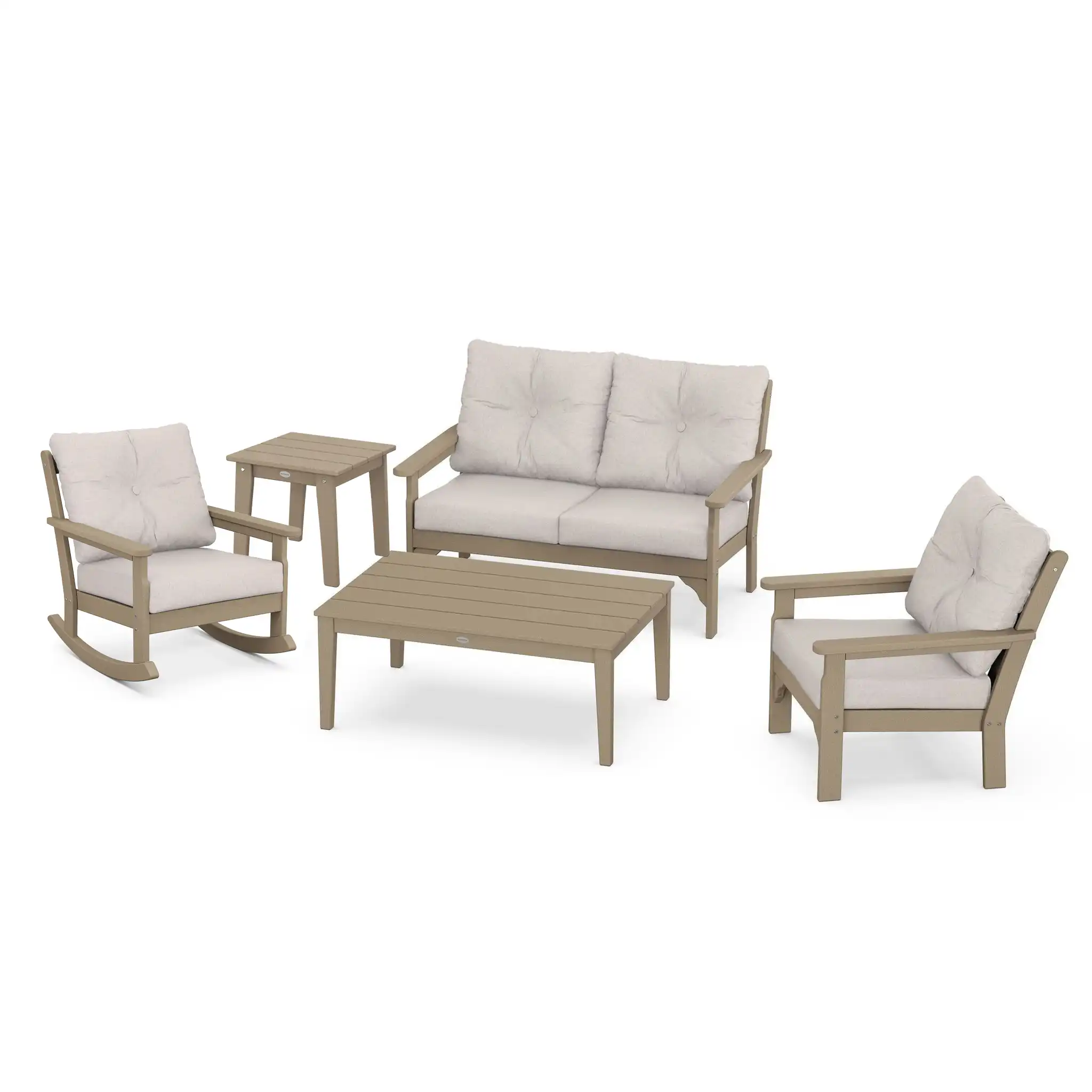 Vineyard 5 Piece Loveseat Deep Seating Chat Set - Vintage Sahara - Image 2