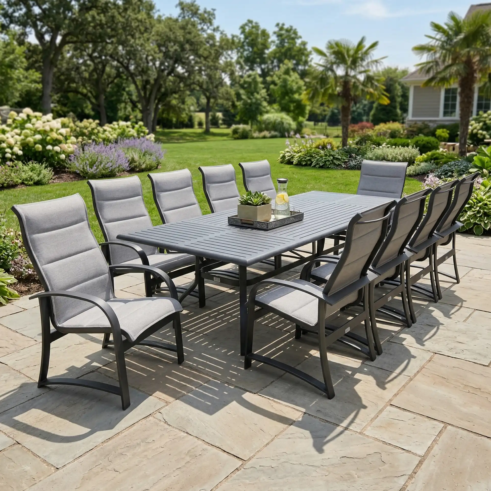 Wakefield 11 Piece Padded Sling Dining Group W/ 44"x112" Rect. Table