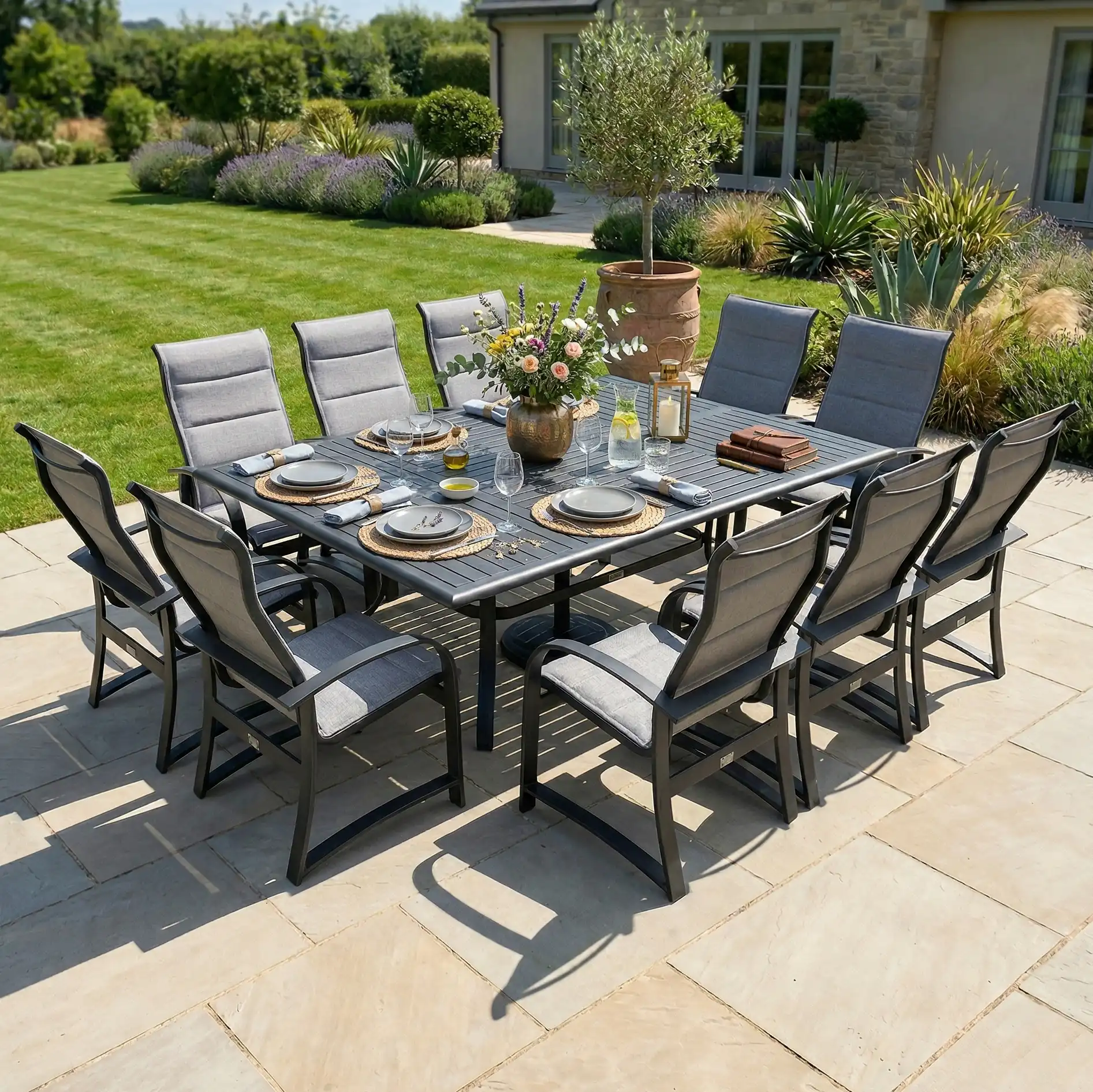 Wakefield 11 Piece Padded Sling Dining Group W/ 60"x84" Rect. Table