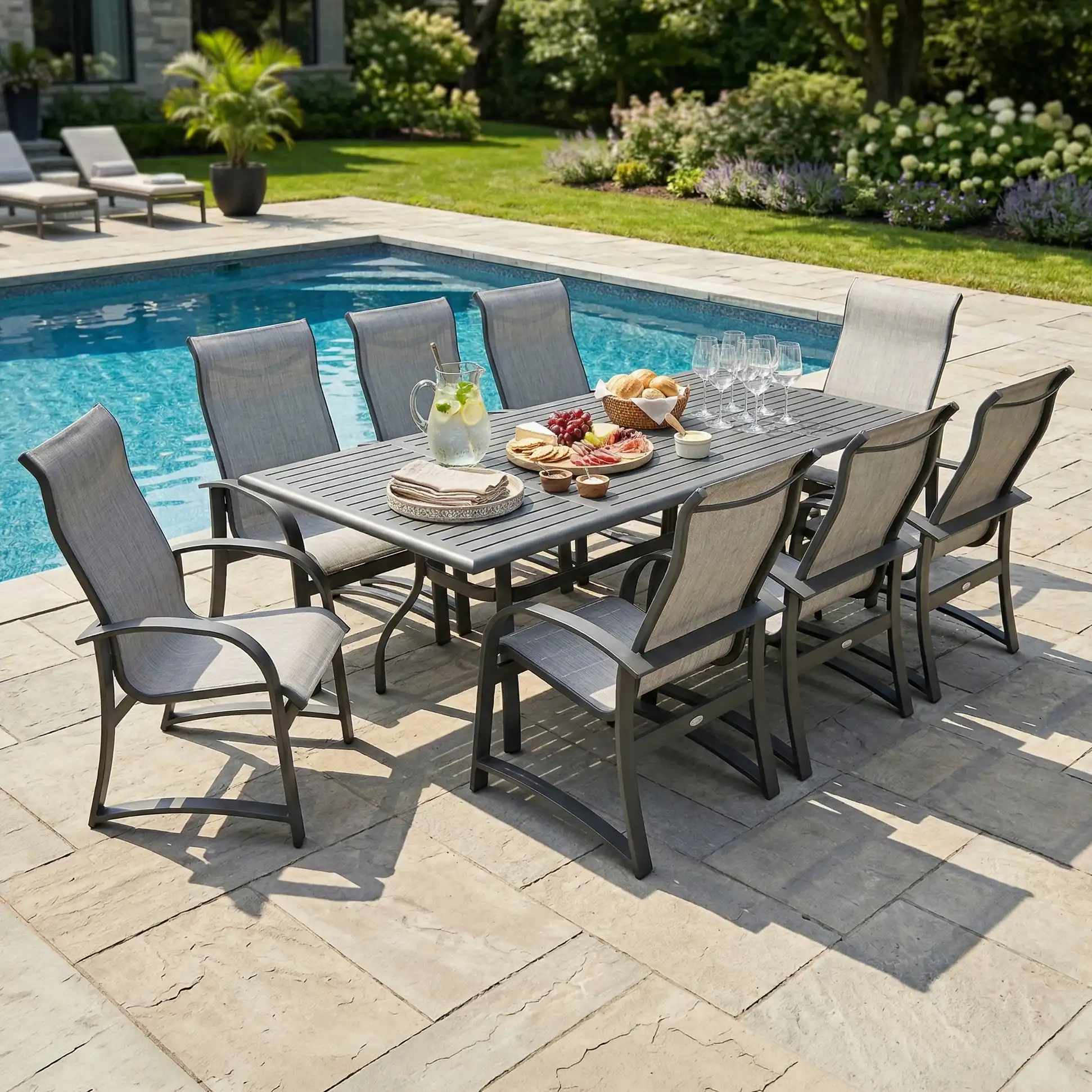 Wakefield 11 Piece Sling Dining Group W/ 44"x112" Rect. Table