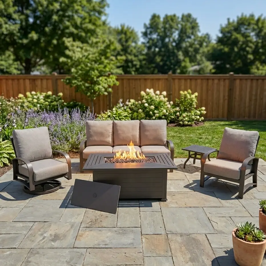Wakefield 5 Piece Sofa Firepit/Chat Group - Barbados Fog