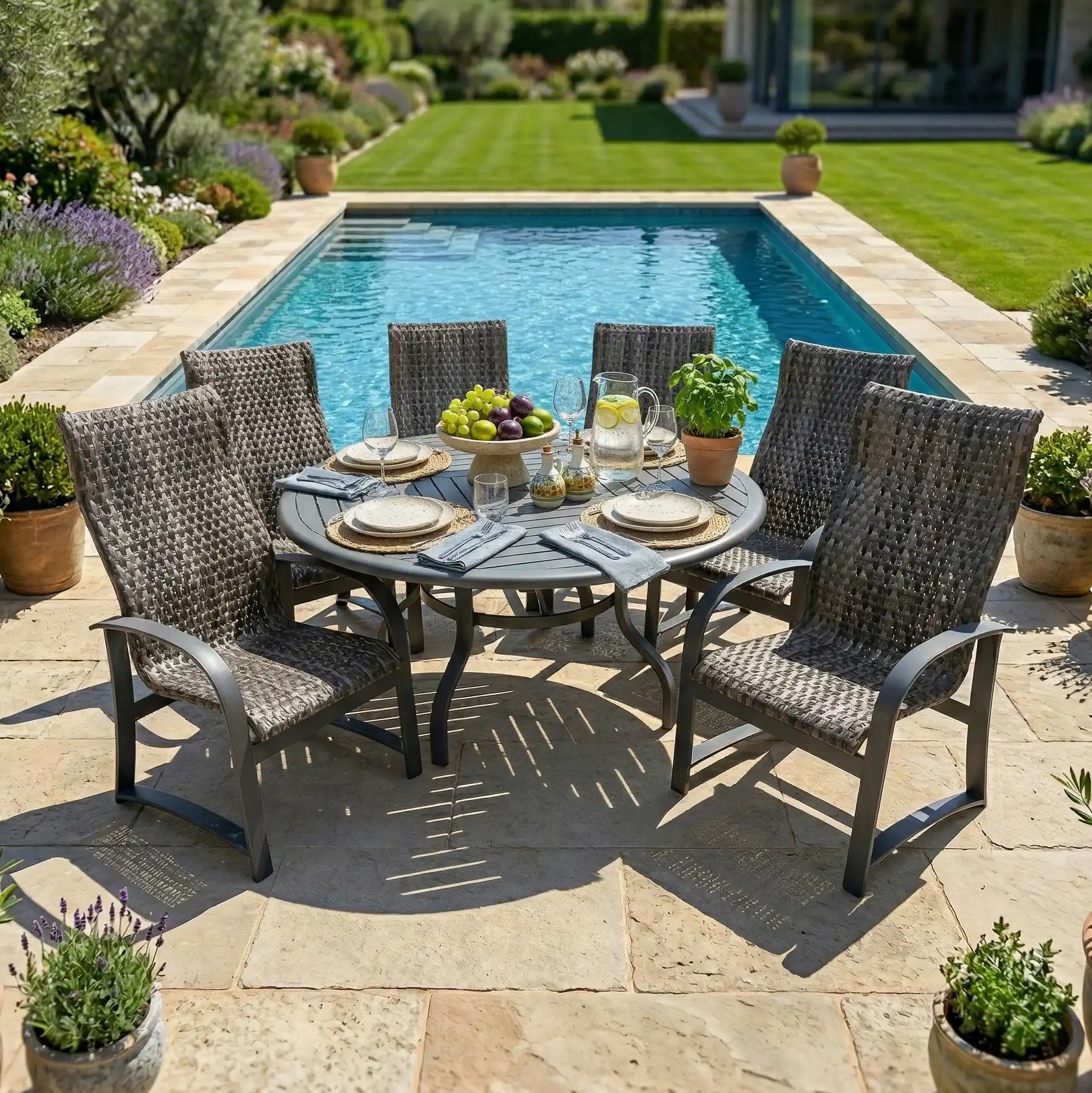 Wakefield 7 Piece Woven Round Dining Group