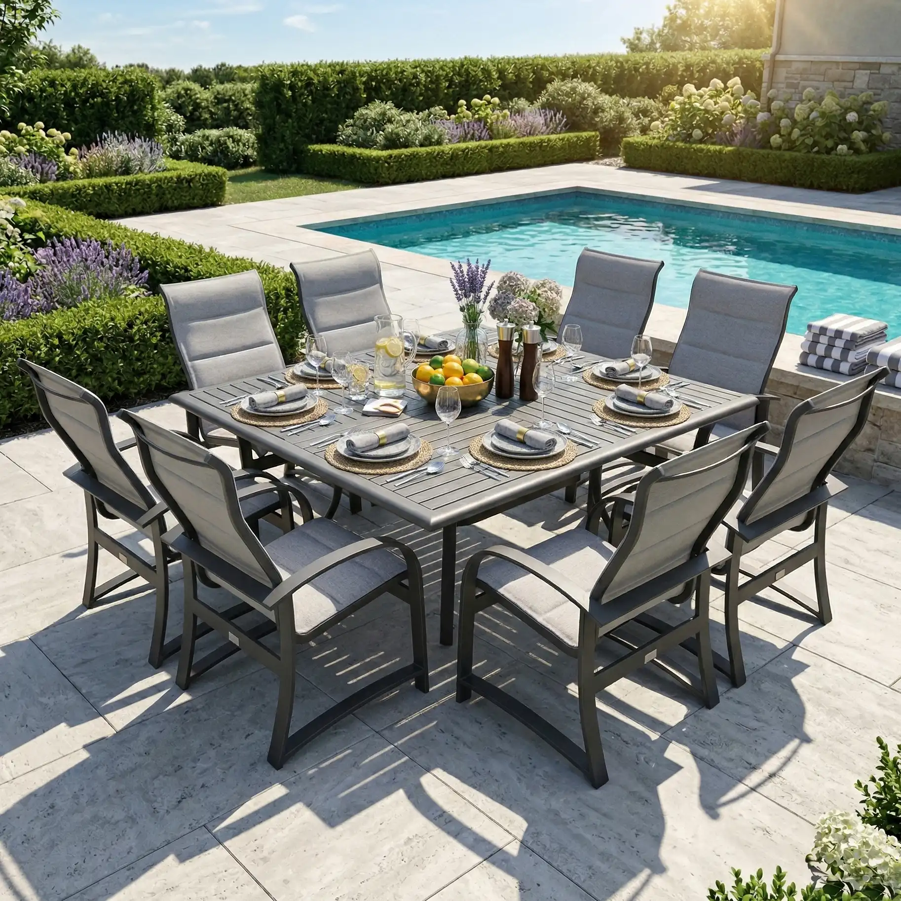 Wakefield 9 Piece Padded Sling Square Dining Group