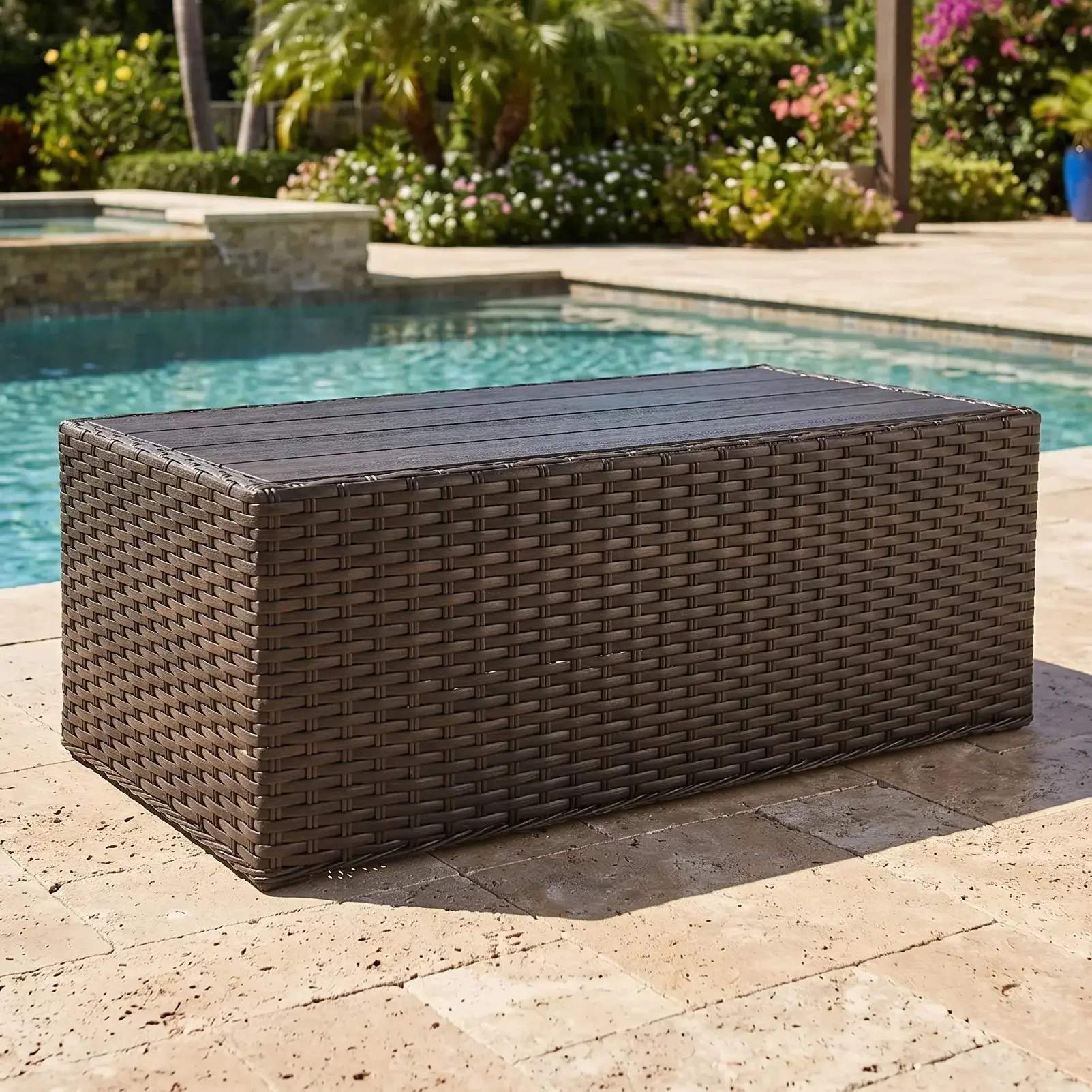 Aruba 24"x48" Rectangle Woven Poly Top Coffee Table - Brown