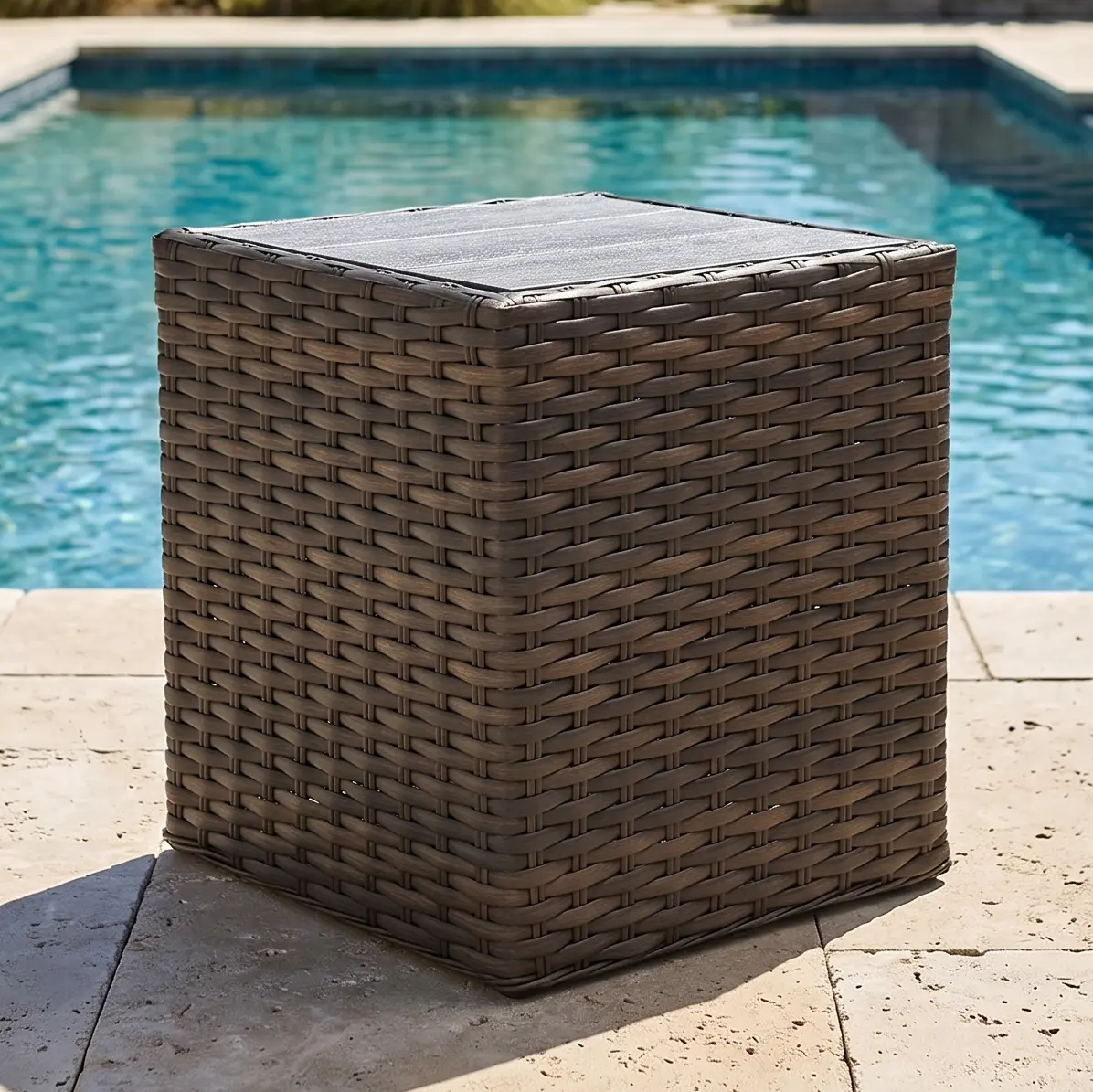 Aruba 24" Square Woven Poly Top Side Table - Brown