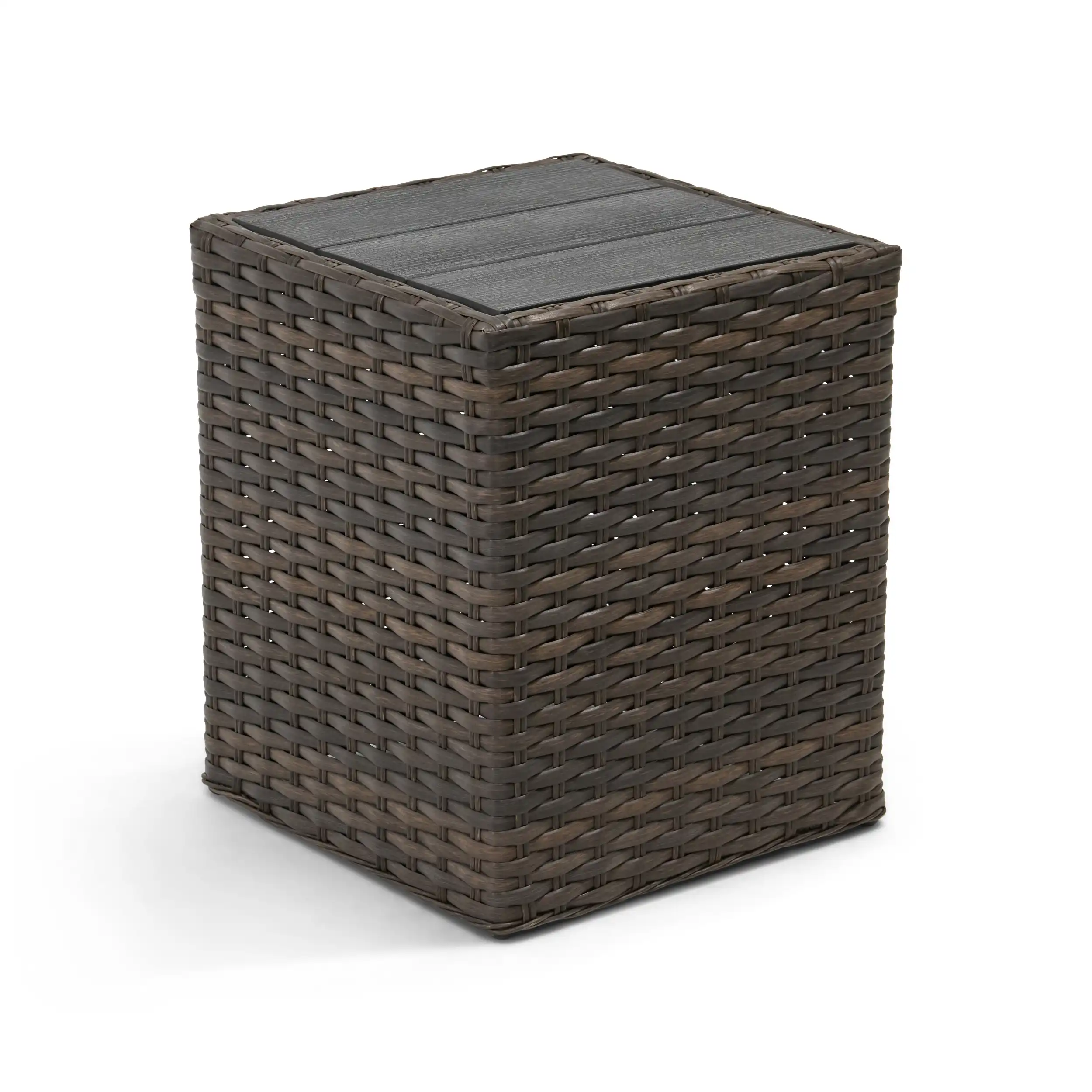 Aruba 24" Square Woven Poly Top Side Table - Brown - Image 2