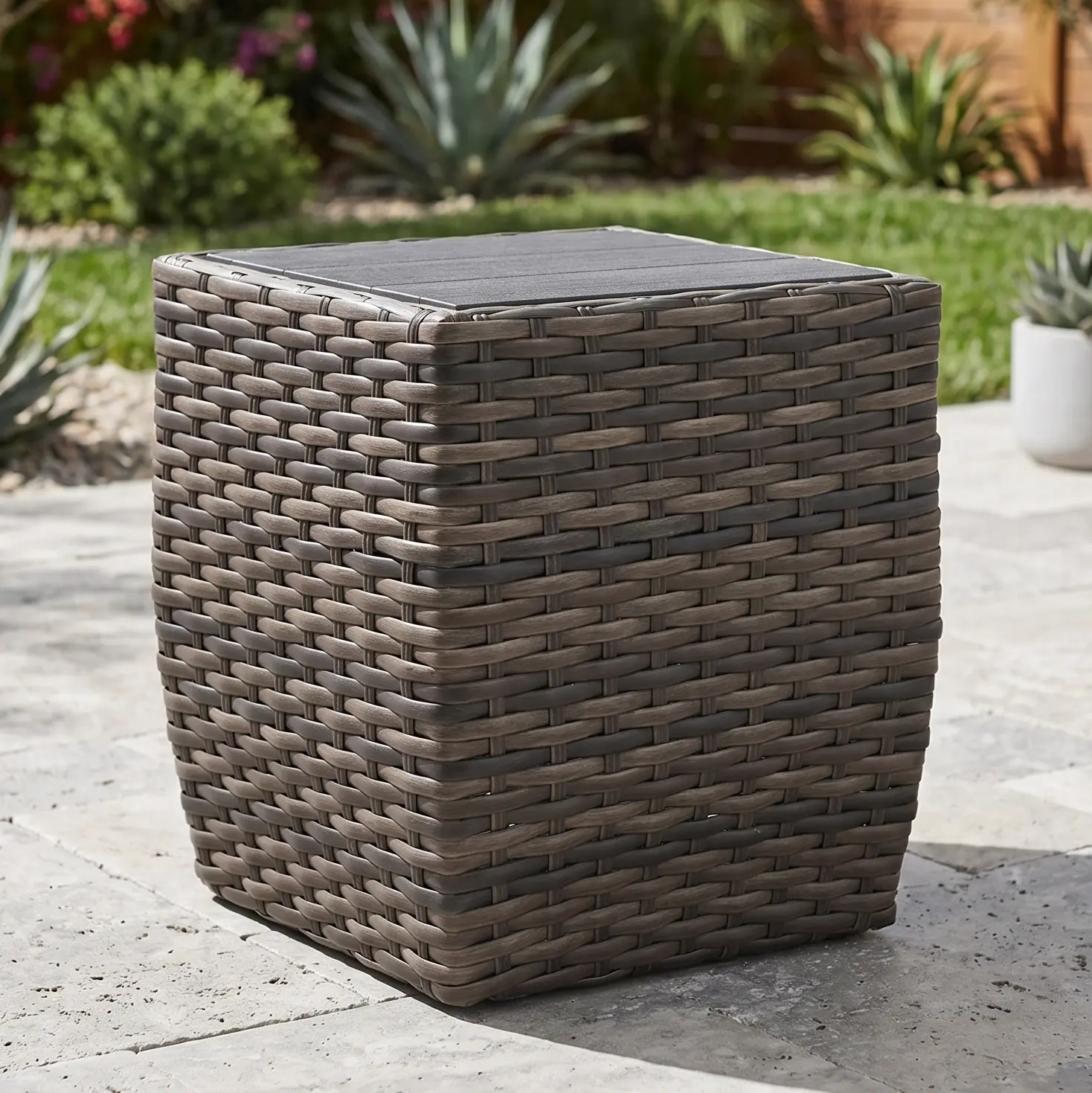 Aurora 24" Square Woven Poly Top Side Table - Grey