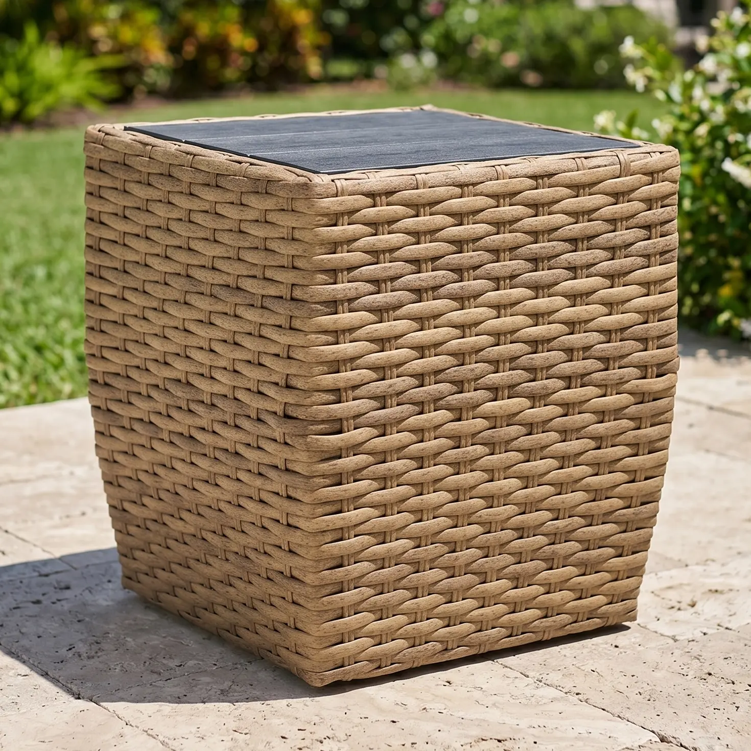 Benson 24" Square Woven Poly Top Side Table - Driftwood