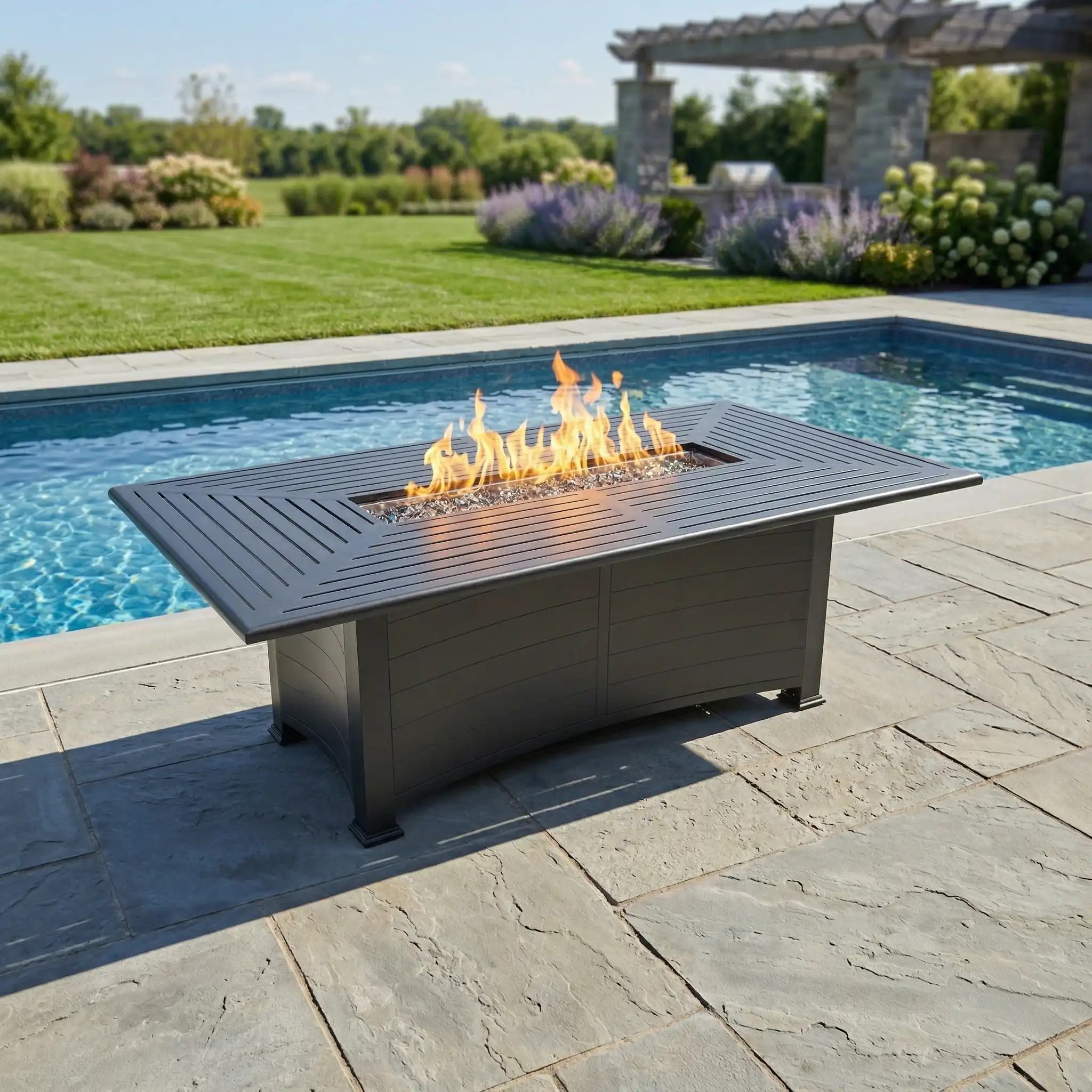 44"x84" Farnham Black Fire Dining Table W/ Lid