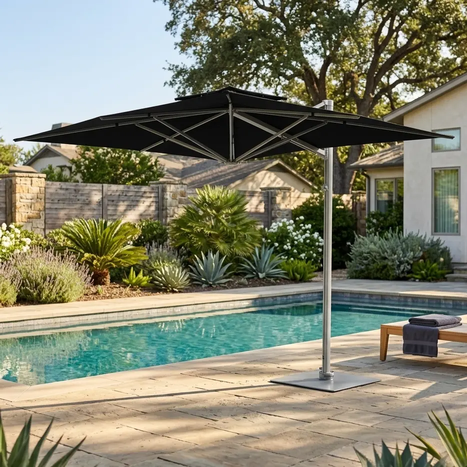 13' Square Commercial Valarium Cantilever Umbrella - Black