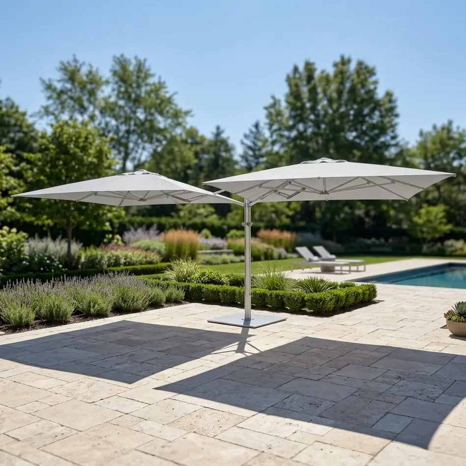 10' Dual Square Canopy Commercial Valencia Cantilever Umbrella - Natural